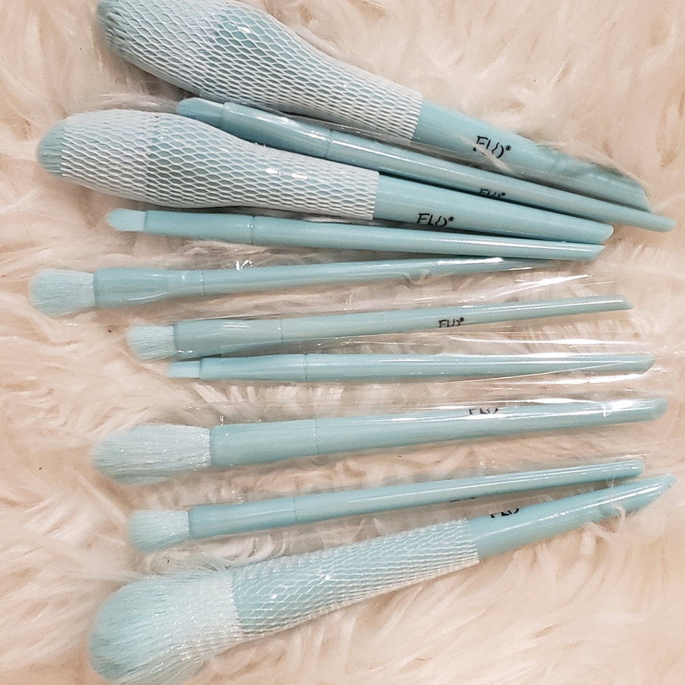 10 pcs Tiffany Blue Makeup Brush Set